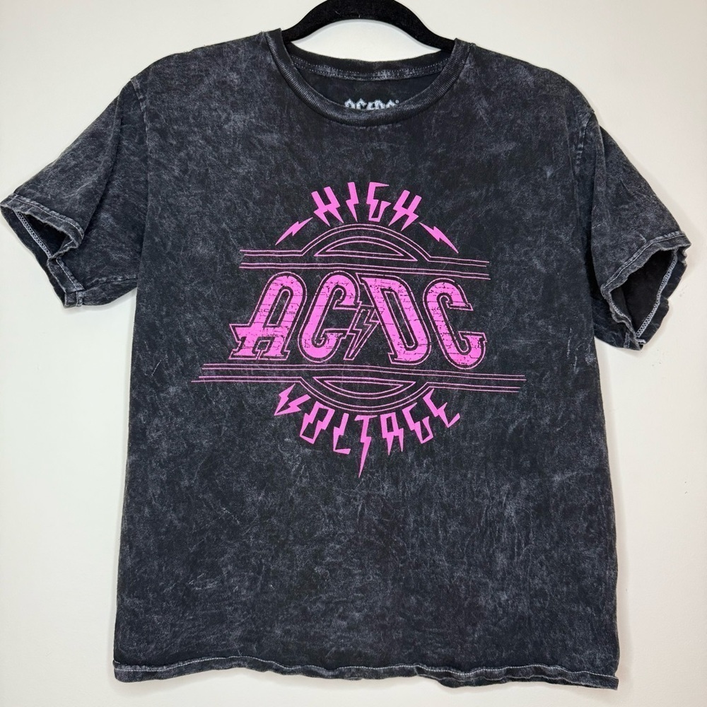 AC/DC High Voltage Grunge Graphic Washed Out Grey Festival Band Tee Tshirt